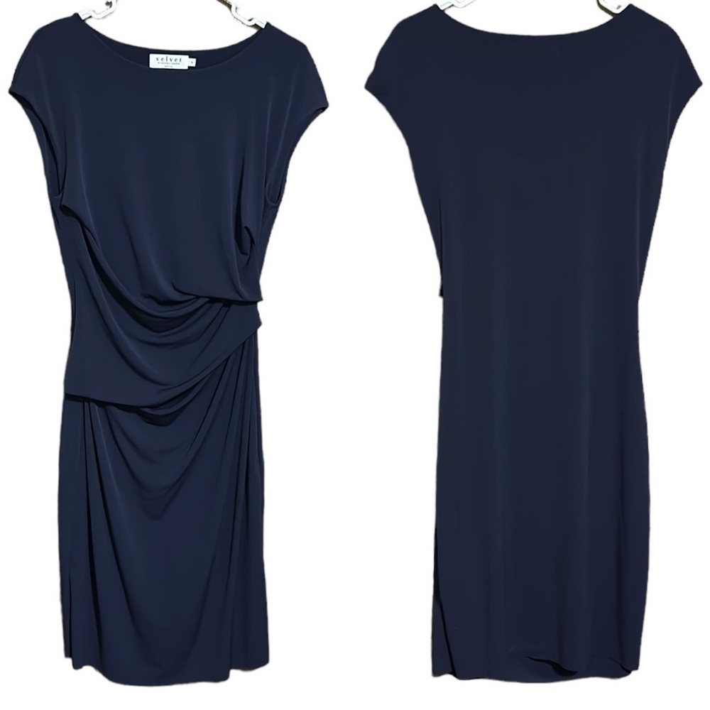 Velvet by Graham & Spencer Navy Gathered Waist Sheath Dress Size Large